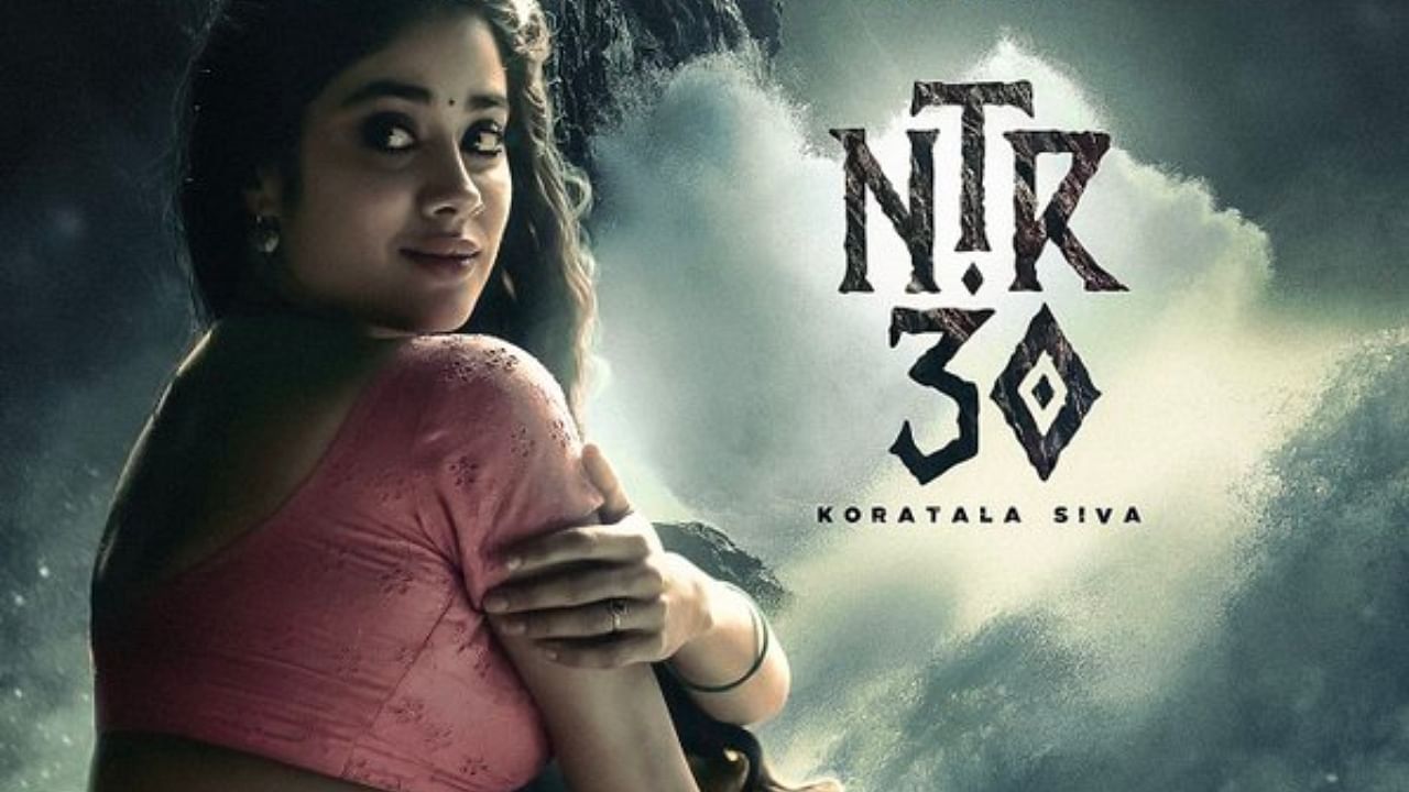 Janhvi Kapoor on the announcement poster of Telugu movie 'NTR 30'. Credit: Special Arrangement