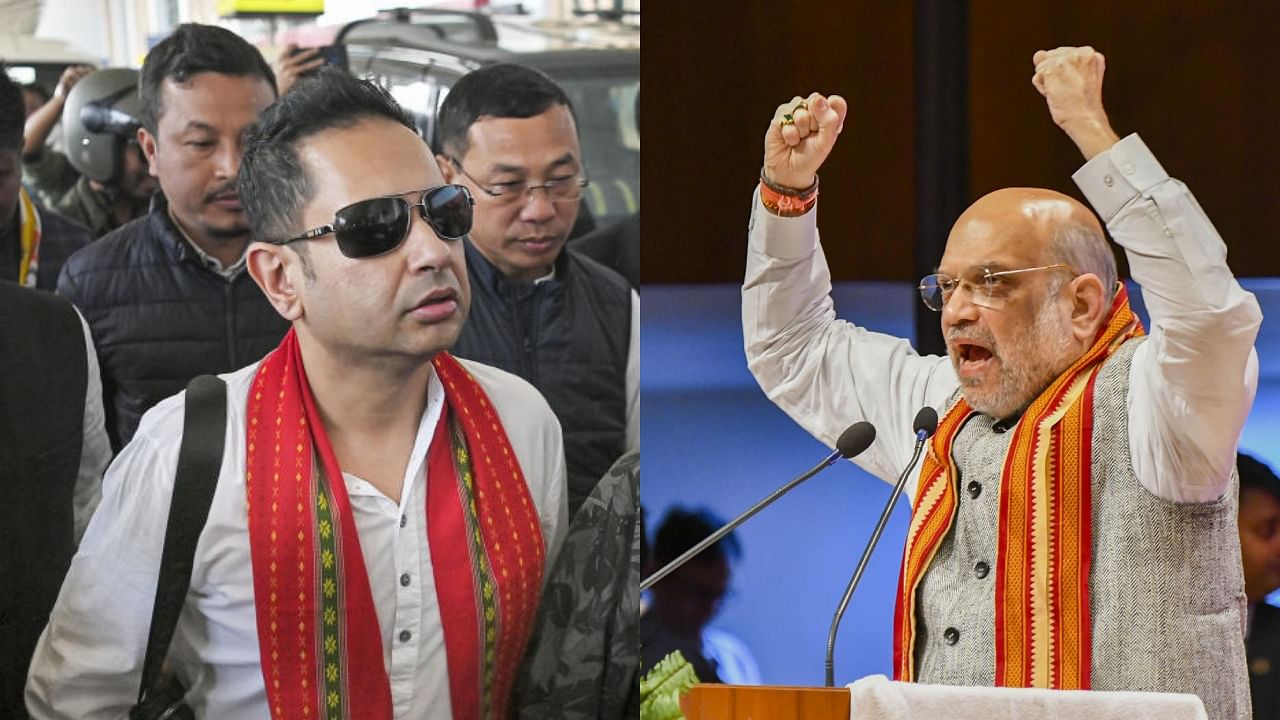 Tipra Motha chief Pradyot Deb Barma (left) and MHA Amit Shah (right). Credit: PTI Photos