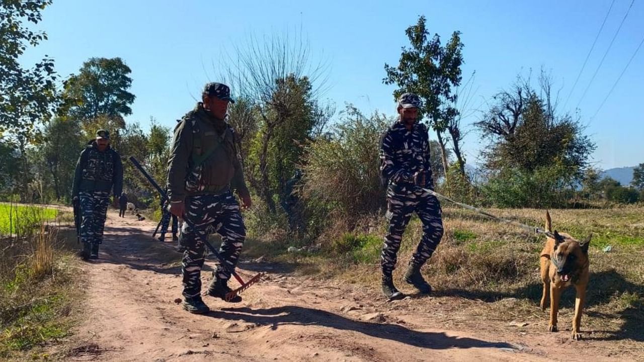 CRPF personnel conduct a search in Dhangri village after the twin terror strike in Rajouri. Credit: PTI Photo