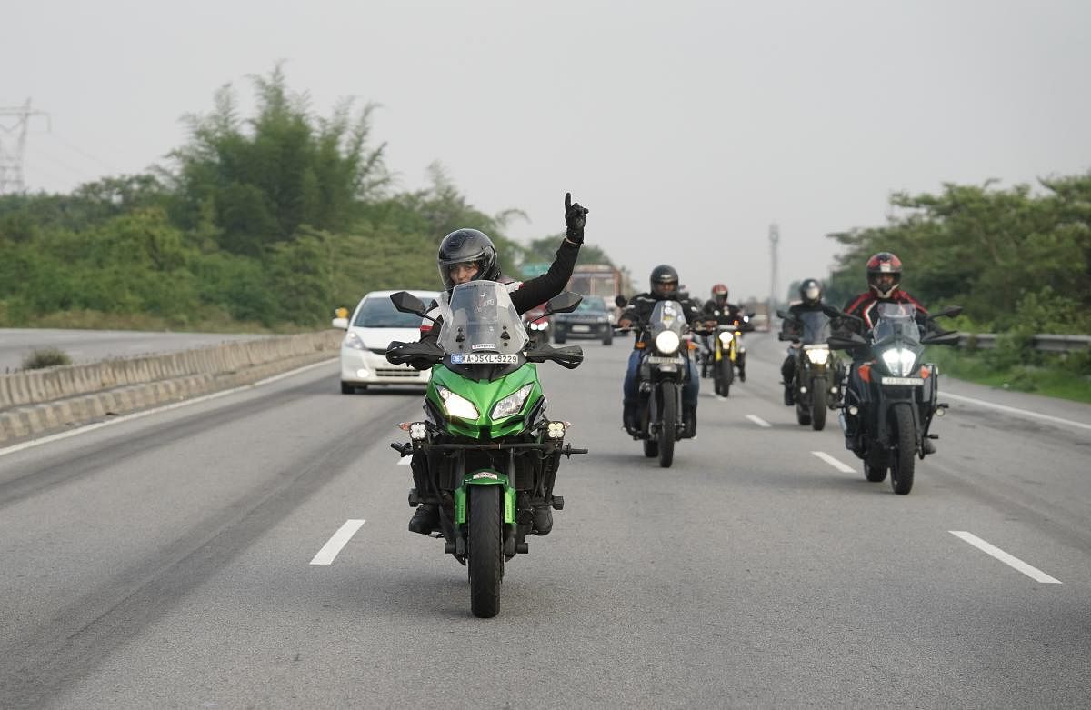 Veena Shetty leading a ride by her group Roaring Riderz to Krishnagiri in February.