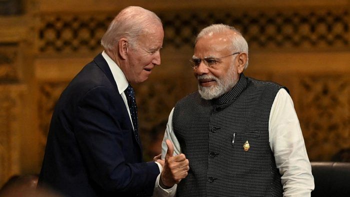 Prime Minister Narendra Modi with US President Joe Biden. Credit: Reuters Photo  