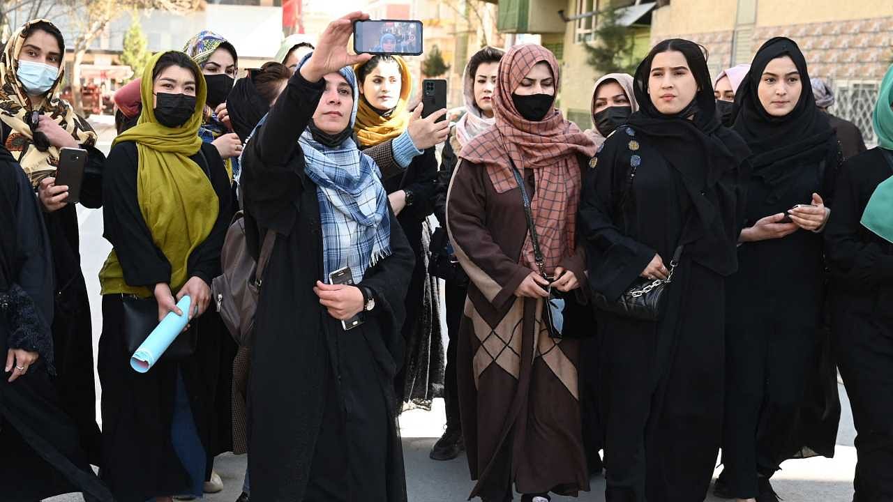 Afghan women stage a protest for their rights to mark International Women's Day in Kabul on March 8. Credit: AFP Photo