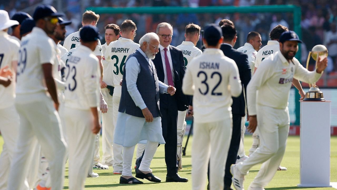 Prime Minister Narendra Modi and Australia Prime Minister Anthony Albanese are seen before the match. Credit: Reuters Photo