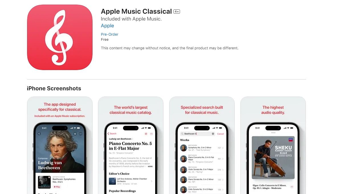 Apple Music Classical app on Apple App Store (screengrab)