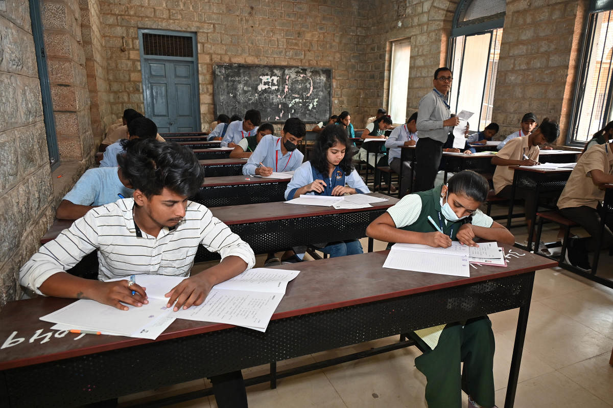 Students felt the question paper was easy, and Multiple Choice Questions (MCQ) introduced for the first time, were helpful. Credit: DH Photo