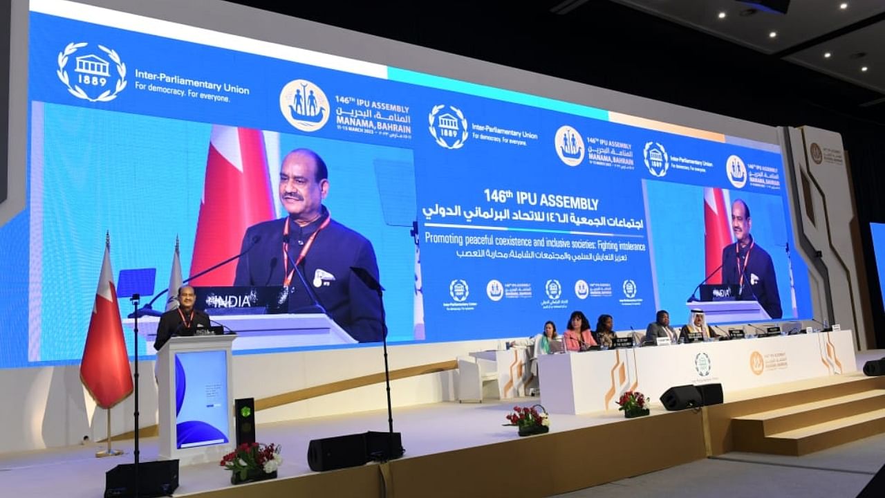 Birla was speaking at the General Debate during 146th Assembly of Inter-Parliamentary Union in Bahrain's Manama. Credit: Special Arrangement