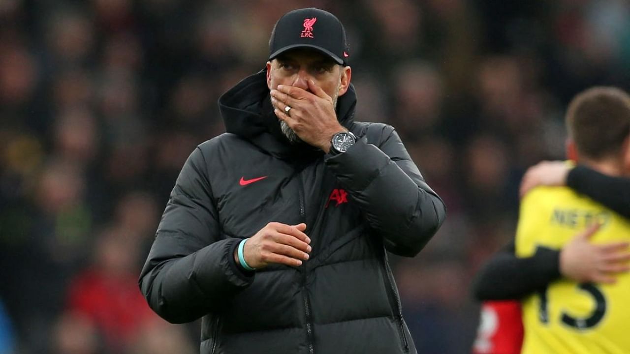 Liverpool manager Jurgen Klopp reacts to the 1-0 defeat to Bournemouth. Credit: AFP Photo