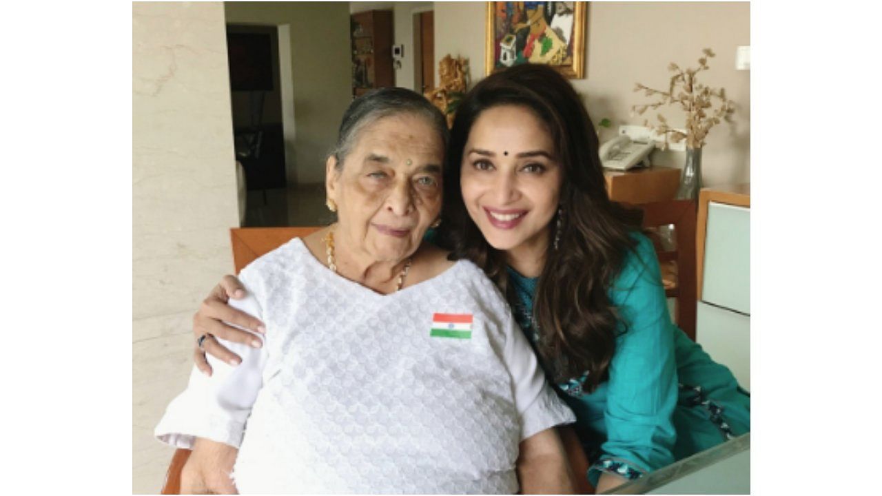 File photo of Bollywood actor Madhuri Dixit and her mother Snehalata Dikshit. Credit: Instagram / madhuridixitnene