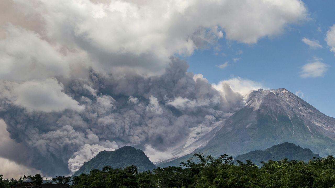 Mount Merapi releases volcanic material during an eruption in Sleman, Indonesia on Saturday. Credit: AP Photo