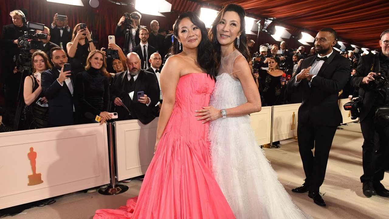 US actress Stephanie Hsu and Malaysian actress Michelle Yeoh attend the 95th Annual Academy Awards at the Dolby Theatre in Hollywood. Credit: AFP Photo