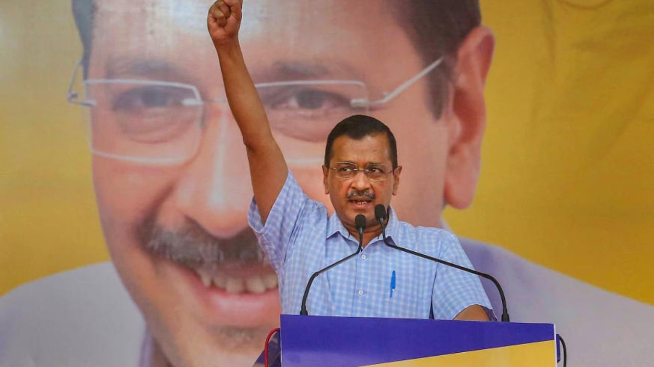 Delhi Chief Minister and AAP Convener Arvind Kejriwal addresses party workers during a convention, in Bhopal. Credit: PTI Photo