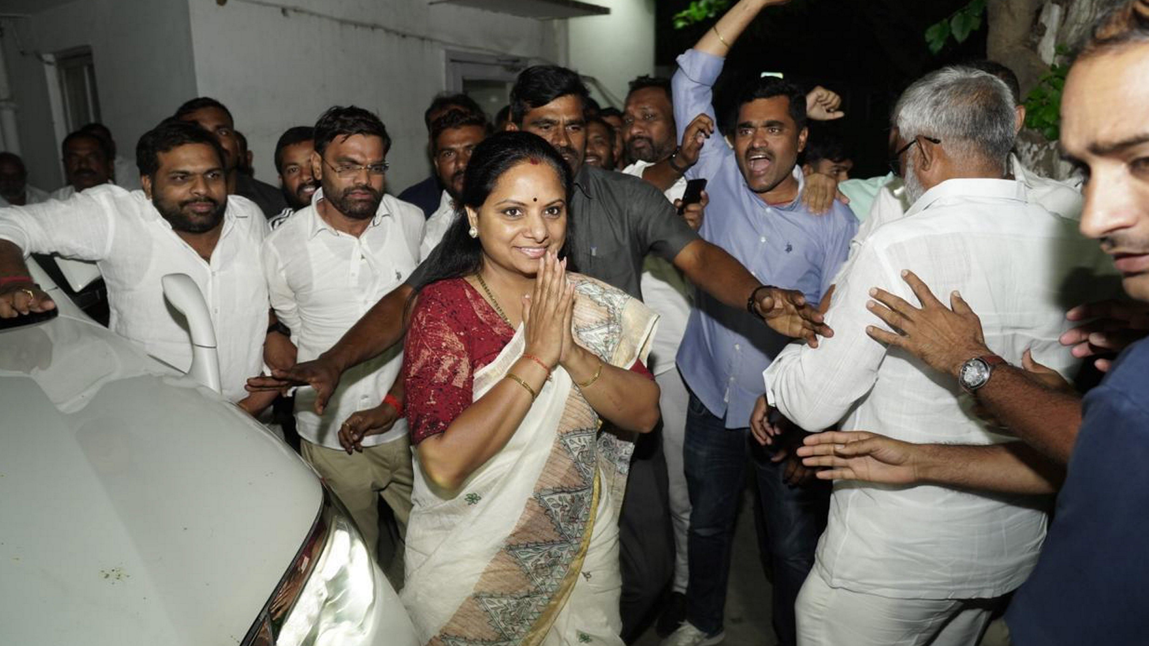 Bharat Rashtra Samithi (BRS) MLC and Telangana Chief Minister's daughter K Kavitha. Credit: PTI Photo