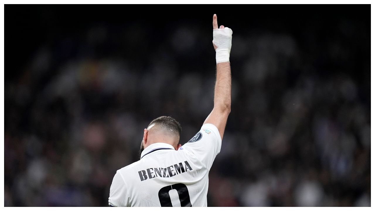 Real Madrid's Karim Benzema celebrates after scoring his side's first goal. Credit: AP Photo