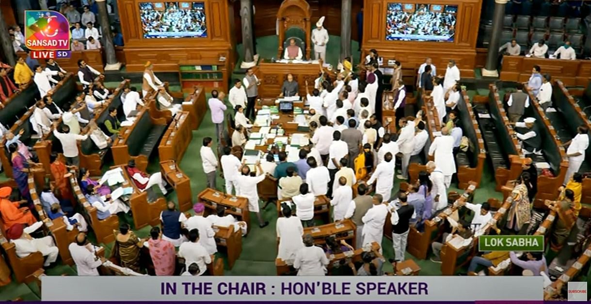 Screengrab of Lok Sabha proceedings. Credit: YouTube/Sansad TV