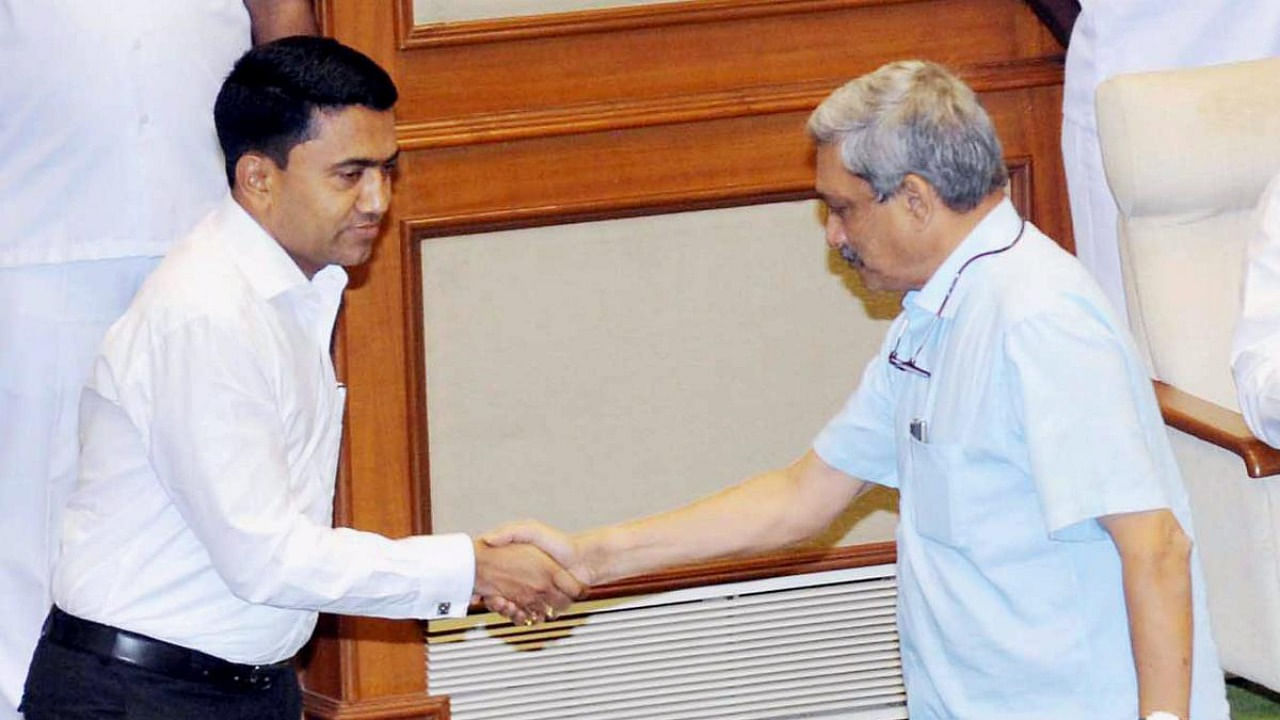 File Photo of Parrikar with Pramod Sawant. Photo Credit: PTI Photo