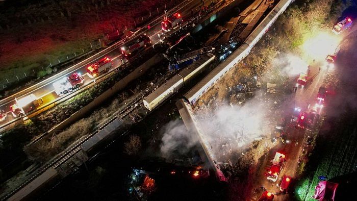 The site of a crash, where two trains collided, is seen near the city of Larissa, Greece. Credit: Reuters Photo 