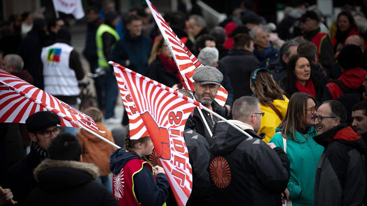 Protesters take part in a demonstration two days after the French government pushed a pensions reform through parliament without a vote, using the article 49.3 of the constitution, in Le Havre, northwestern France, on March 18, 2023. Credit: AFP Photo
