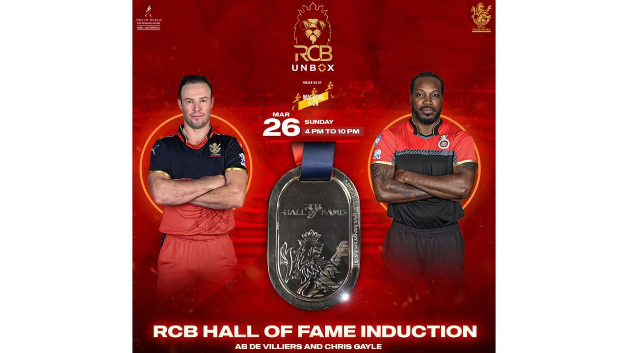 'Jersey numbers 17 and 333 will be retired forever as a tribute to @ABdeVilliers17 and @henrygayle, when we induct the legends of RCB into the Hall of Fame,' RCB tweeted. Twitter/@RCBTweets
