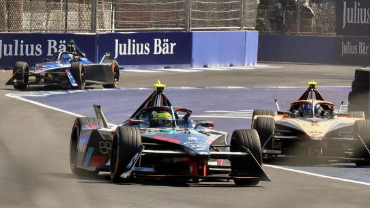 Drivers steer their cars during the qualifying round of the FIA Formula E World Championship, in Hyderabad. Credit: PTI Photo