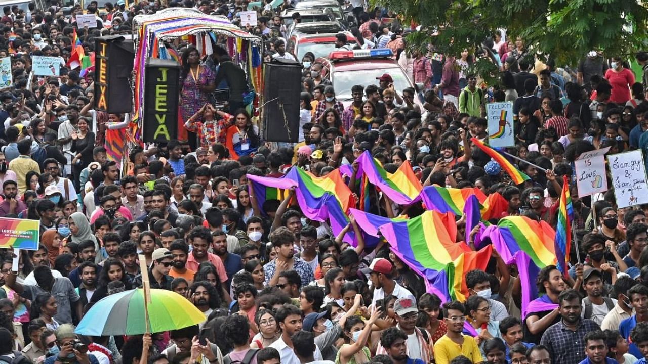 Activists and supporters of LGBTQ community walk a pride parade in Chennai. Credit: AFP Photo