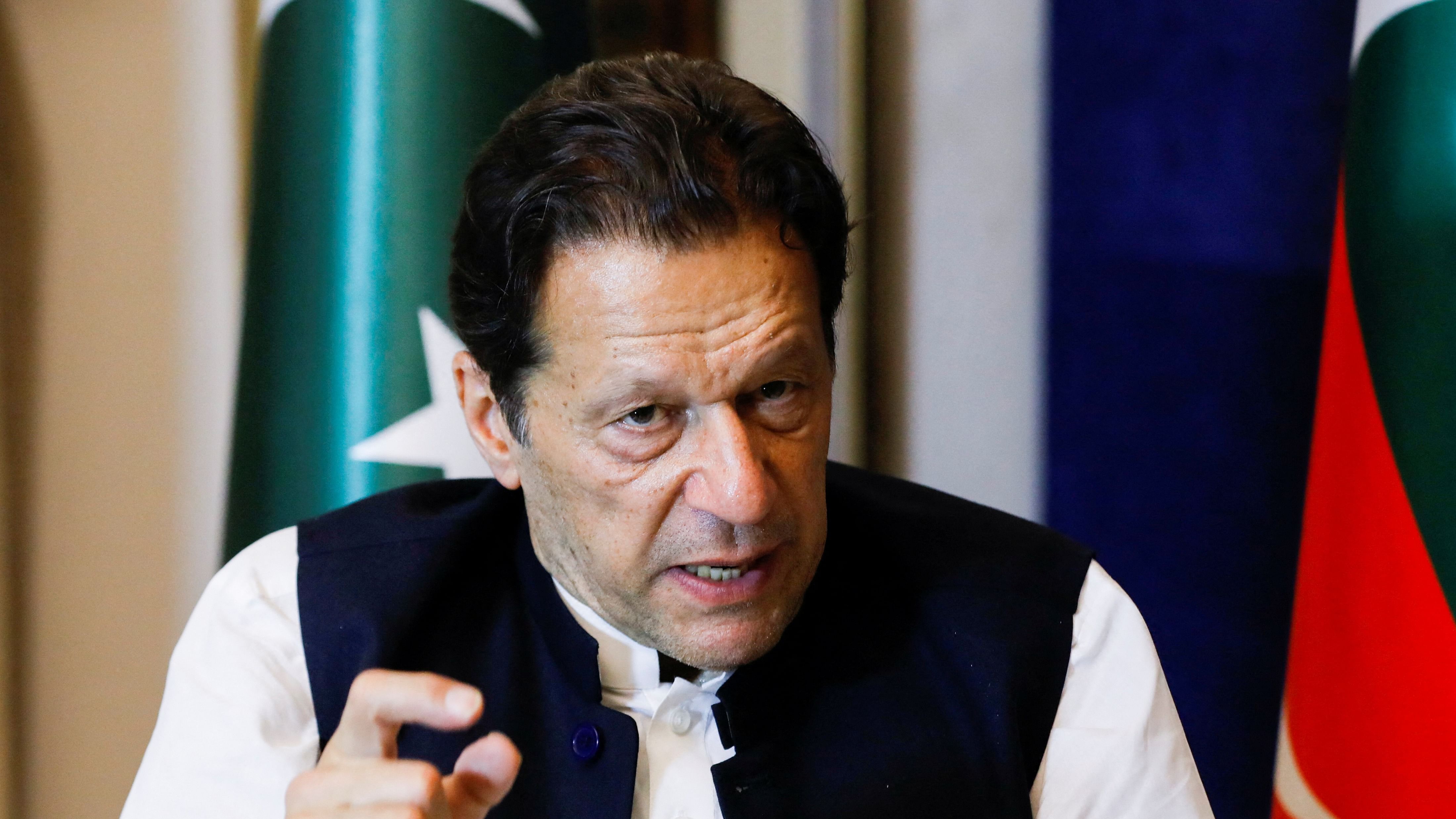 Former Pakistani Prime Minister Imran Khan, gestures as he speaks with Reuters during an interview. Credit: Reuters Photo