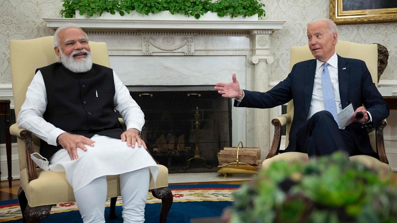 US President Joe Biden with Indian Prime Minister Narendra Modi in the Oval Office of the White House on September 24, 2021, in Washington, DC. Credit: AFP File Photo