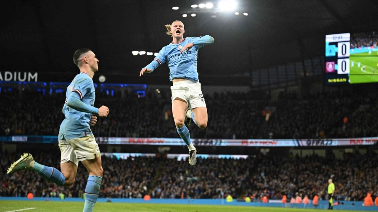 City's number nine completed his hat-trick on the rebound after Foden's shot came back off the post. Credit: AFP Photo