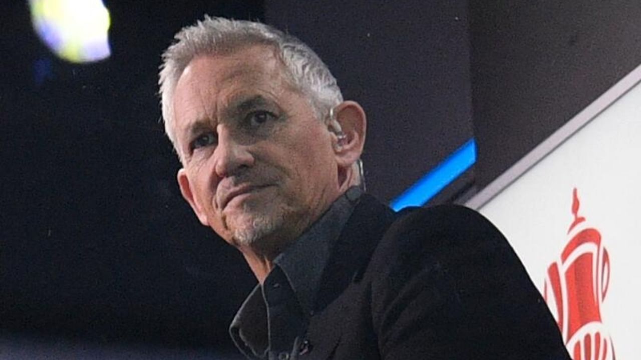 BBC TV presenter Gary Lineker is seen back in the studio working on the game ahead of kick-off in the English FA Cup quarter-final football match between Manchester City and Burnley at the Etihad Stadium in Manchester. Credit: AFP Photo