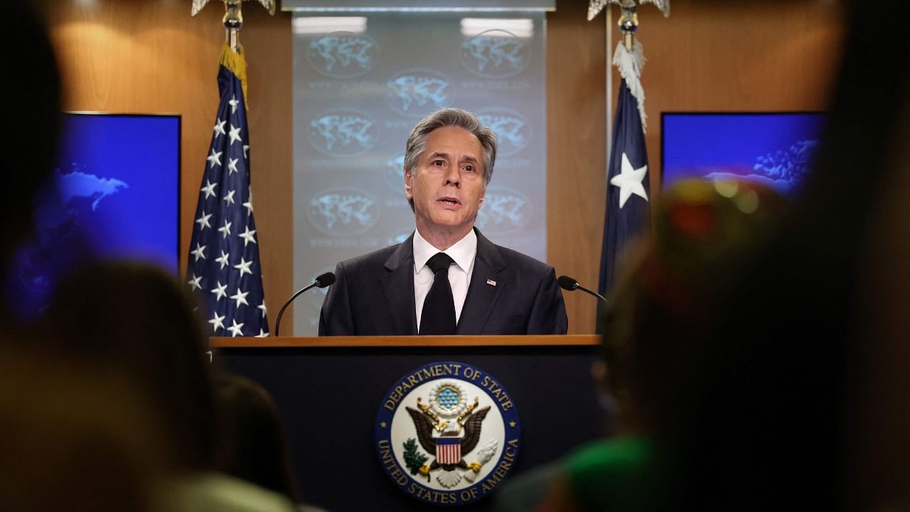 US Secretary of State Anthony Blinken speaks on the release of the 2022 Human Rights Report at the State Department on March 20, 2023 in Washington, DC. Credit: Getty Images via AFP