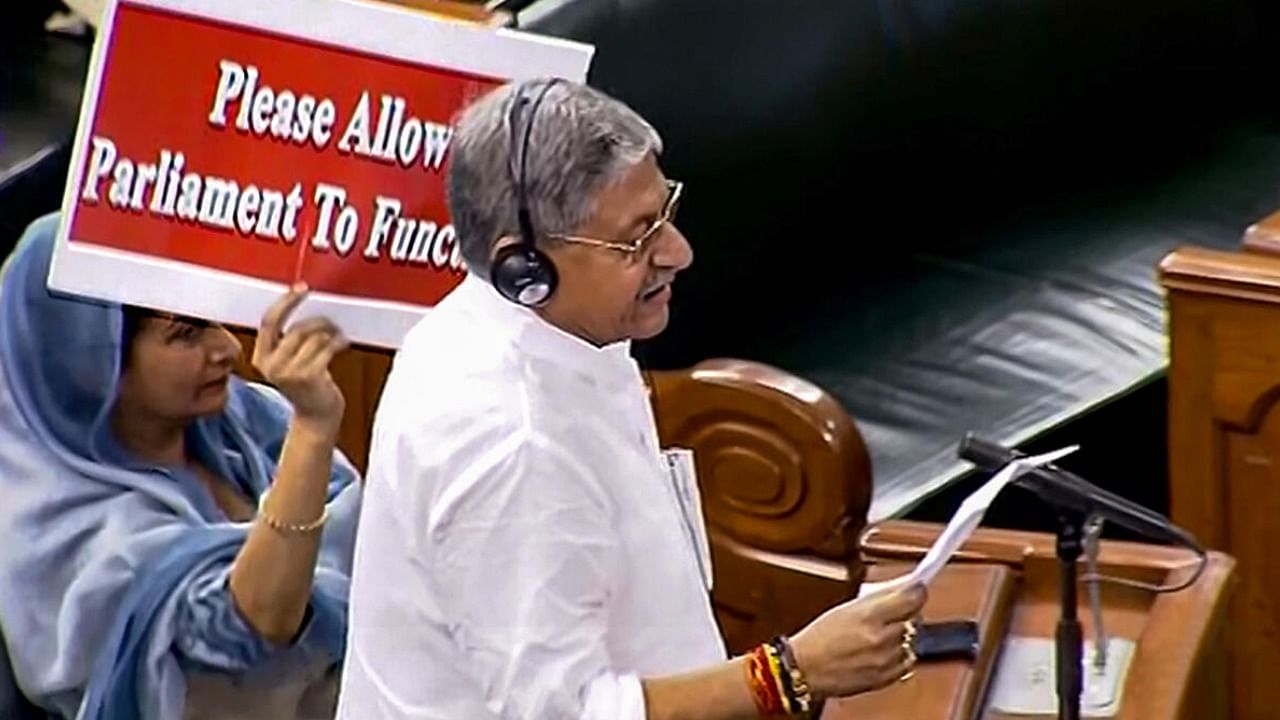 Janata Dal (United) MP Lalan Singh speaks in the Lok Sabha during Budget Session of Parliament. Credit: PTI Photo