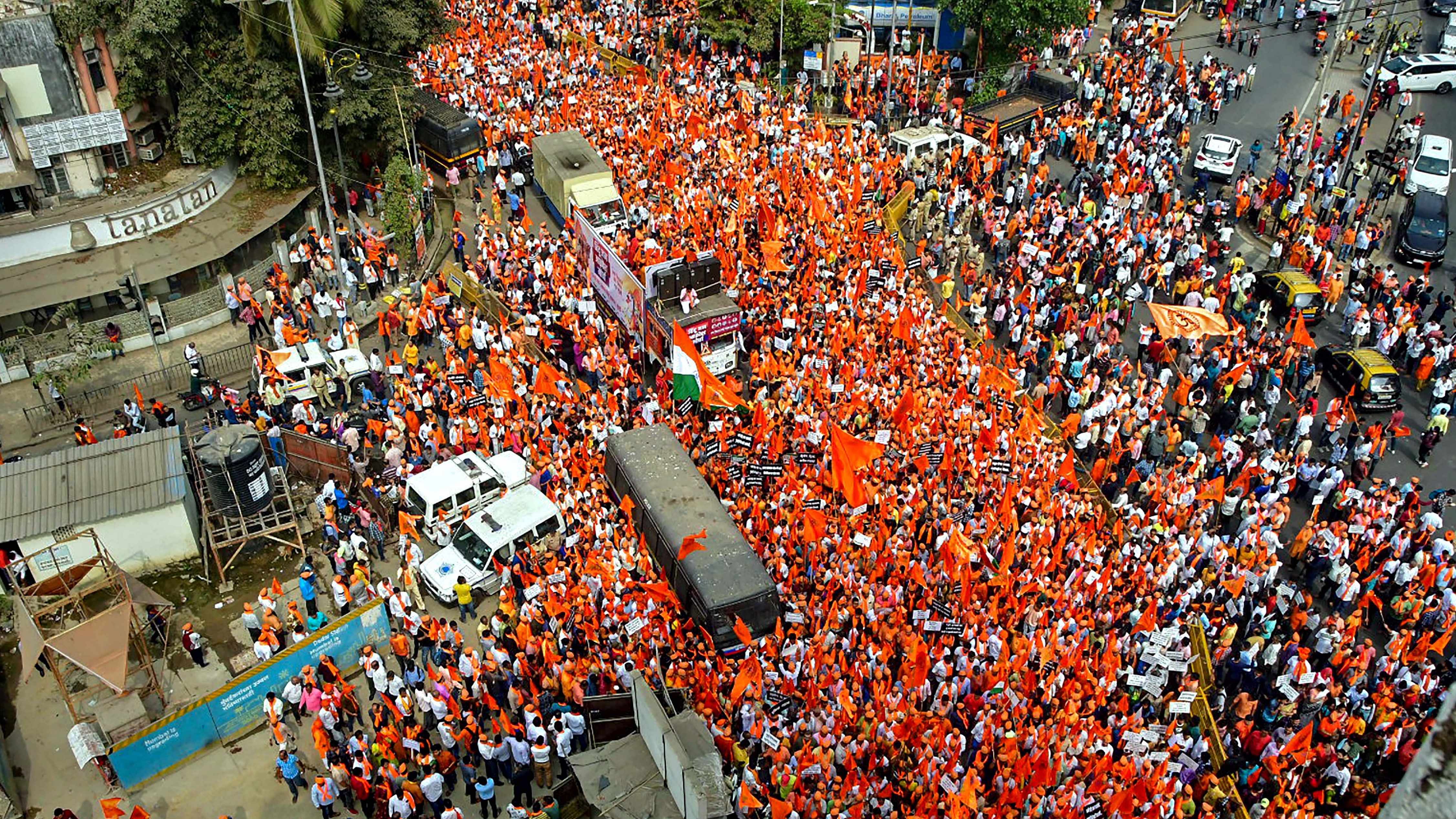 Members of Sakal Hindu Samaj during a protest rally against 'Love Jihad' at Dadar in Mumbai. Credit: PTI File Photo