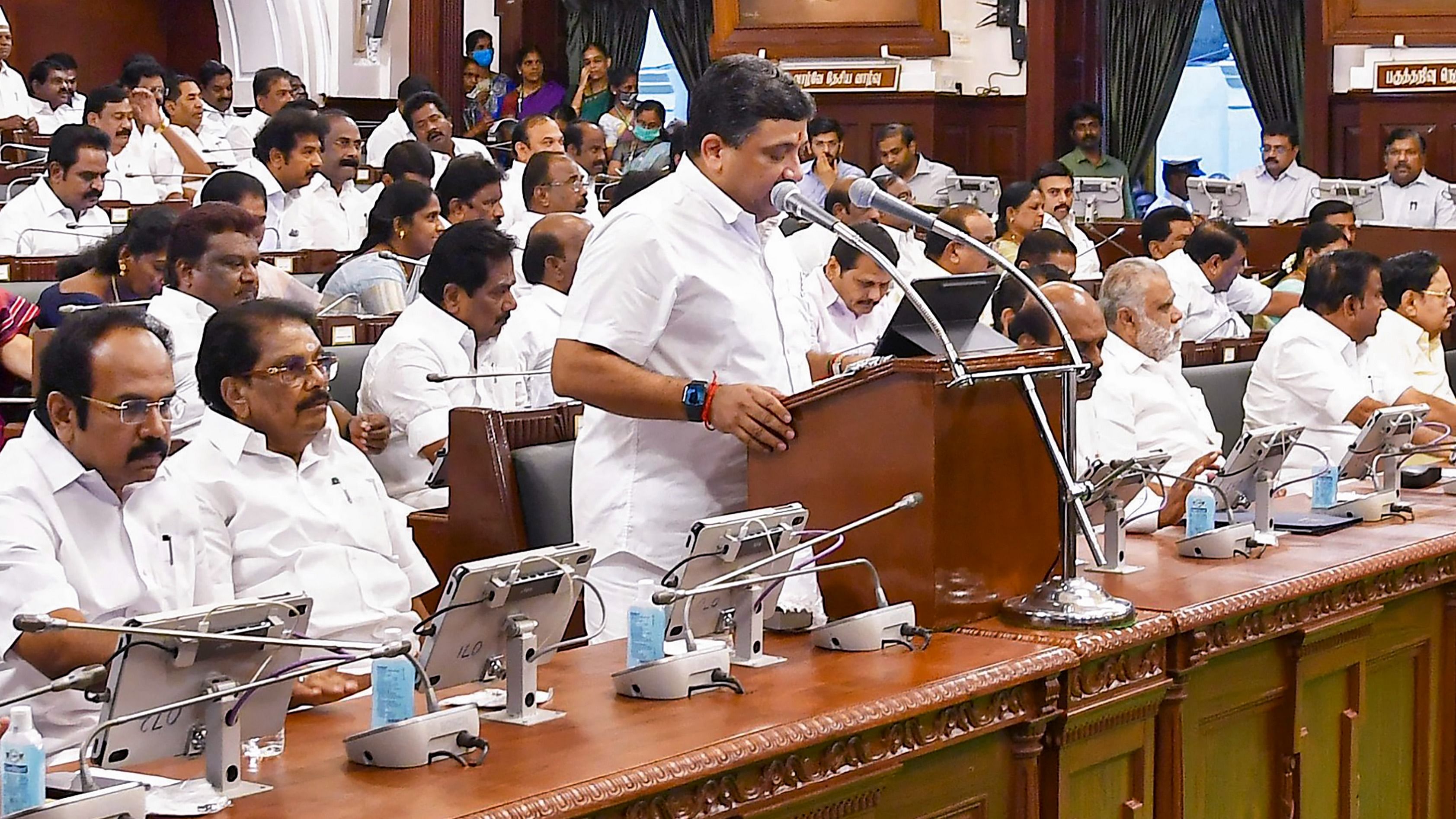  Tamil Nadu Finance Minister Palanivel Thiaga Rajan presents the State Budget for FY 2023-24 in the State Assembly, in Chennai, Monday, March 20. Credit: PTI Photo