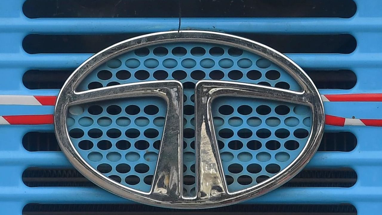 Logo of Tata Motors seen on the engine grille of a truck. Credit: AFP Photo