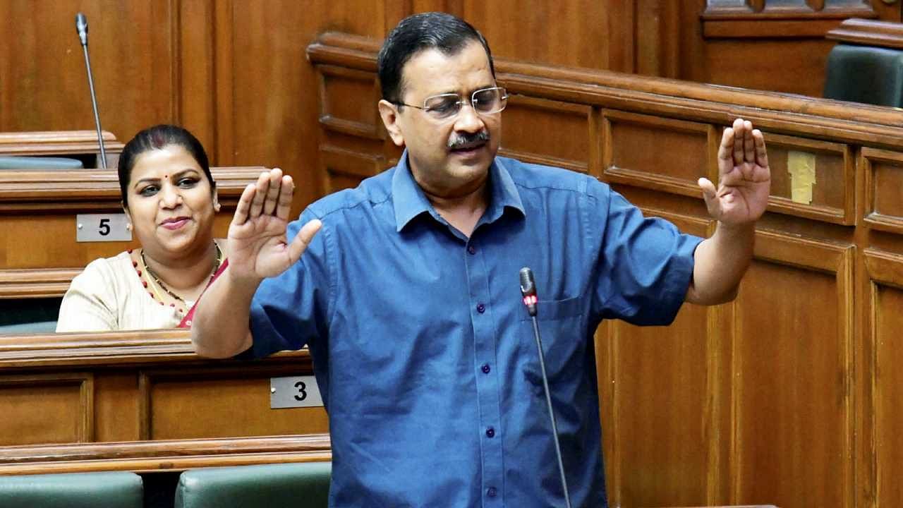 Delhi Chief Minister Arvind Kejriwal speaks during the Budget Session of Delhi Assembly. Credit: PTI Photo
