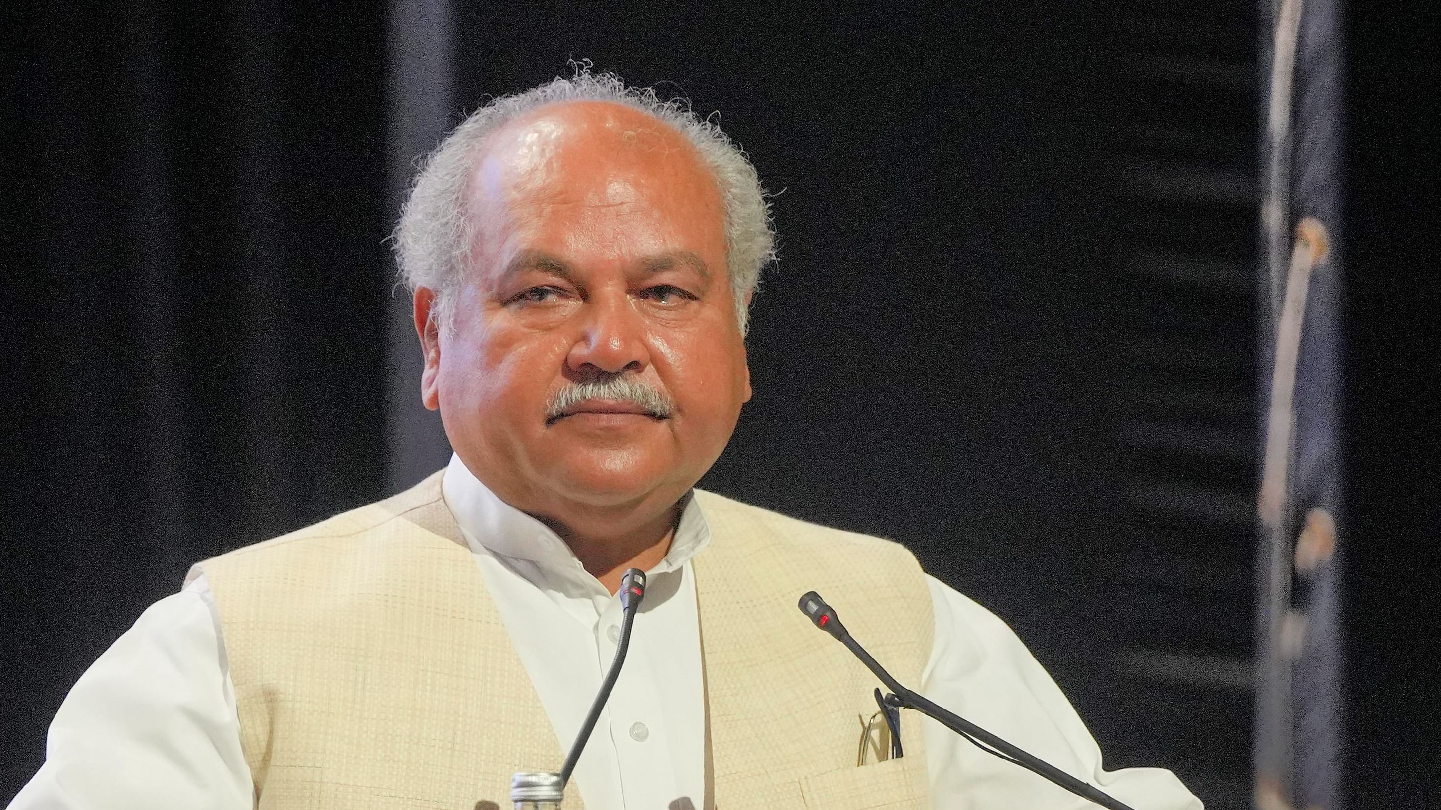 Union Agriculture Minister Narendra Singh Tomar speaks during the inauguration of the 2-day 'Global Millets (Shree Anna) Conference' in Pusa. Credit: PTI Photo