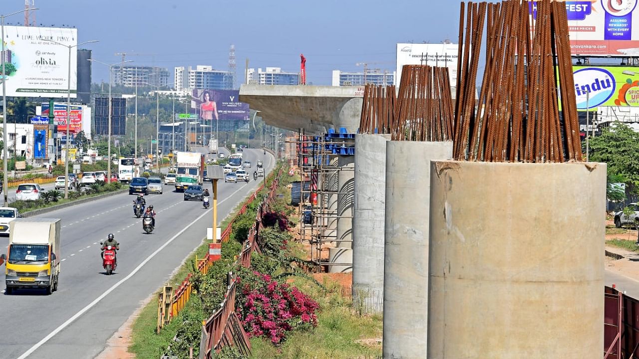 Construction on the airport metro line has picked up pace. Credit: DH File Photo