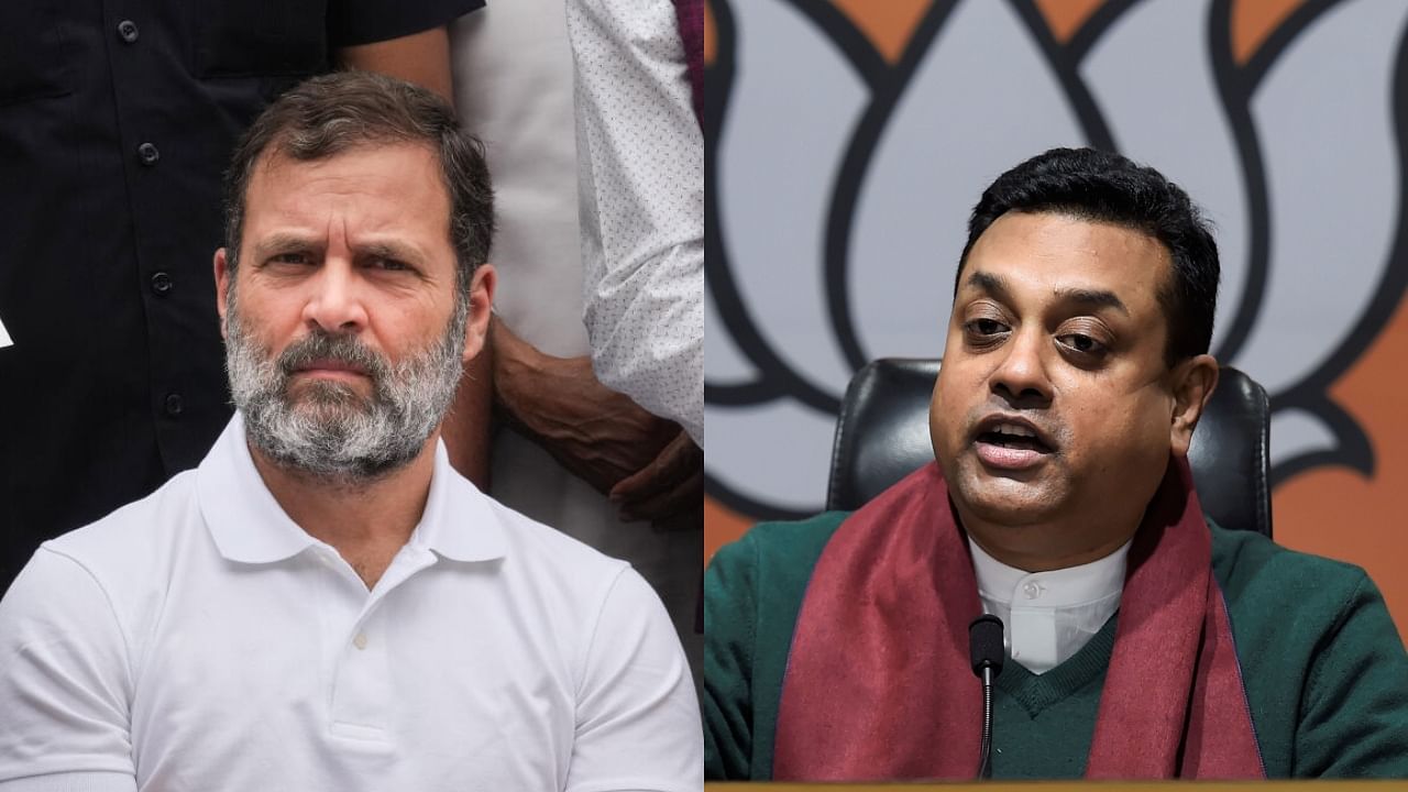 BJP senior spokesperson Sambit Patra (L) and Congress leader Rahul Gandhi. Credit: PTI Photos