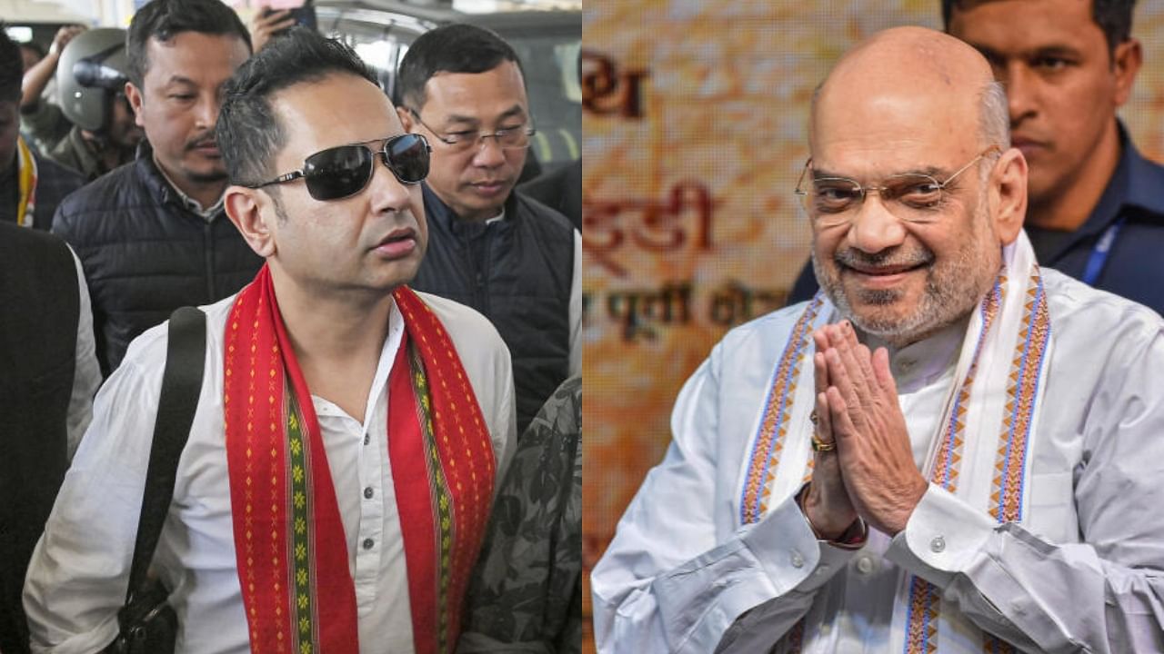Pradyot Deb Barma (left) and Amit Shah (right). Credit: PTI Photos