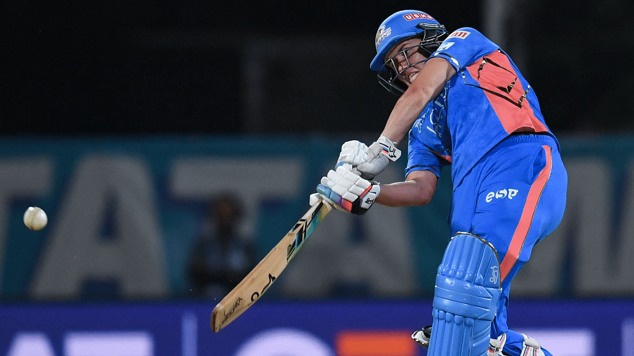 Mumbai Indians' Nat Sciver-Brunt plays a shot during the 2023 WPL Twenty20 cricket eliminator match between UP Warriorz and Mumbai Indians at the DY Patil Stadium in Navi Mumbai. Credit: AFP Photo