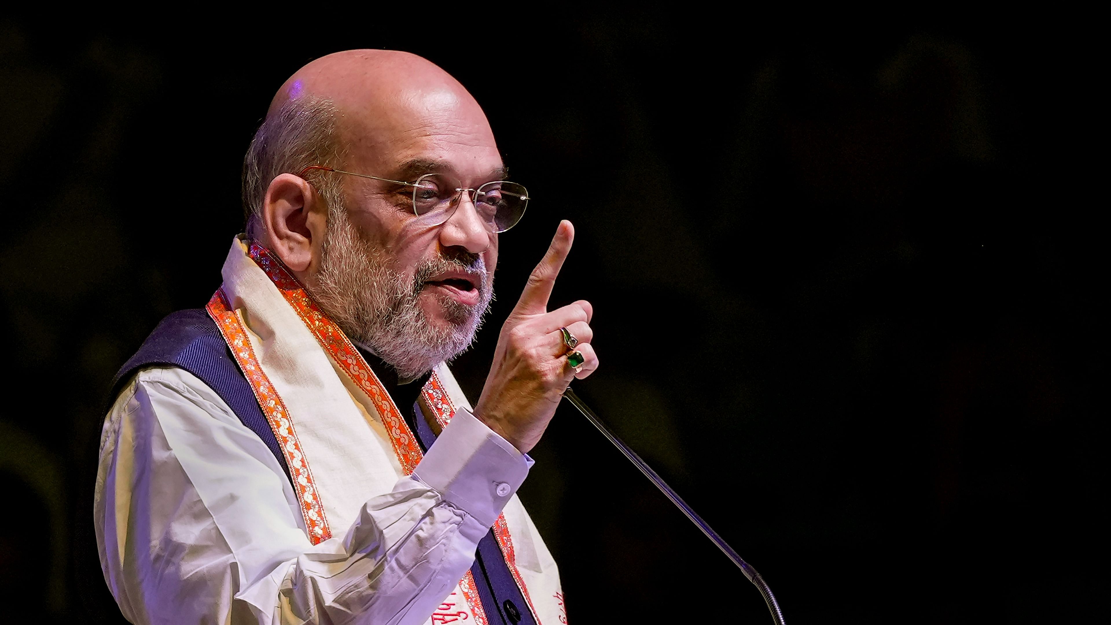 Union Home Minister Amit Shah speaks during the 148th foundation day function of Arya Samaj, in New Delhi. Credit: PTI Photo