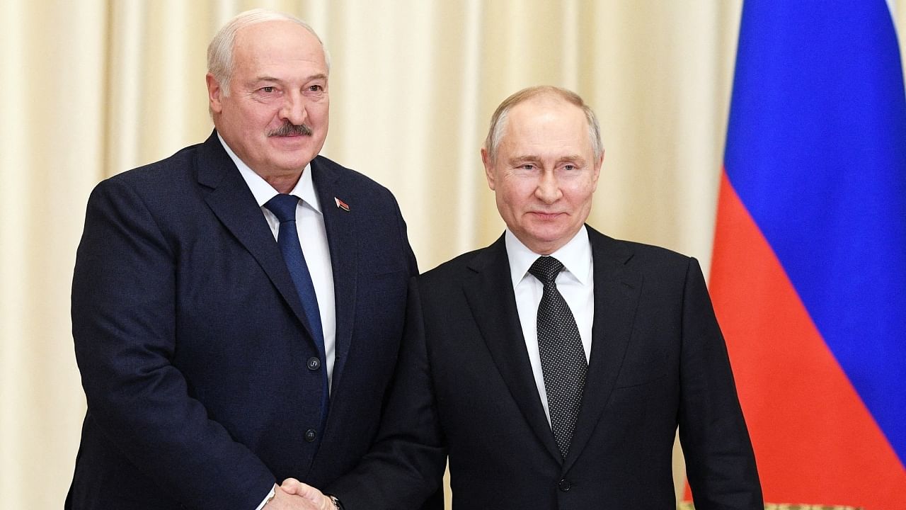 Russian President Vladimir Putin with Belarusian President Alexander Lukashenko, February 2023. Credit: Reuters File Photo