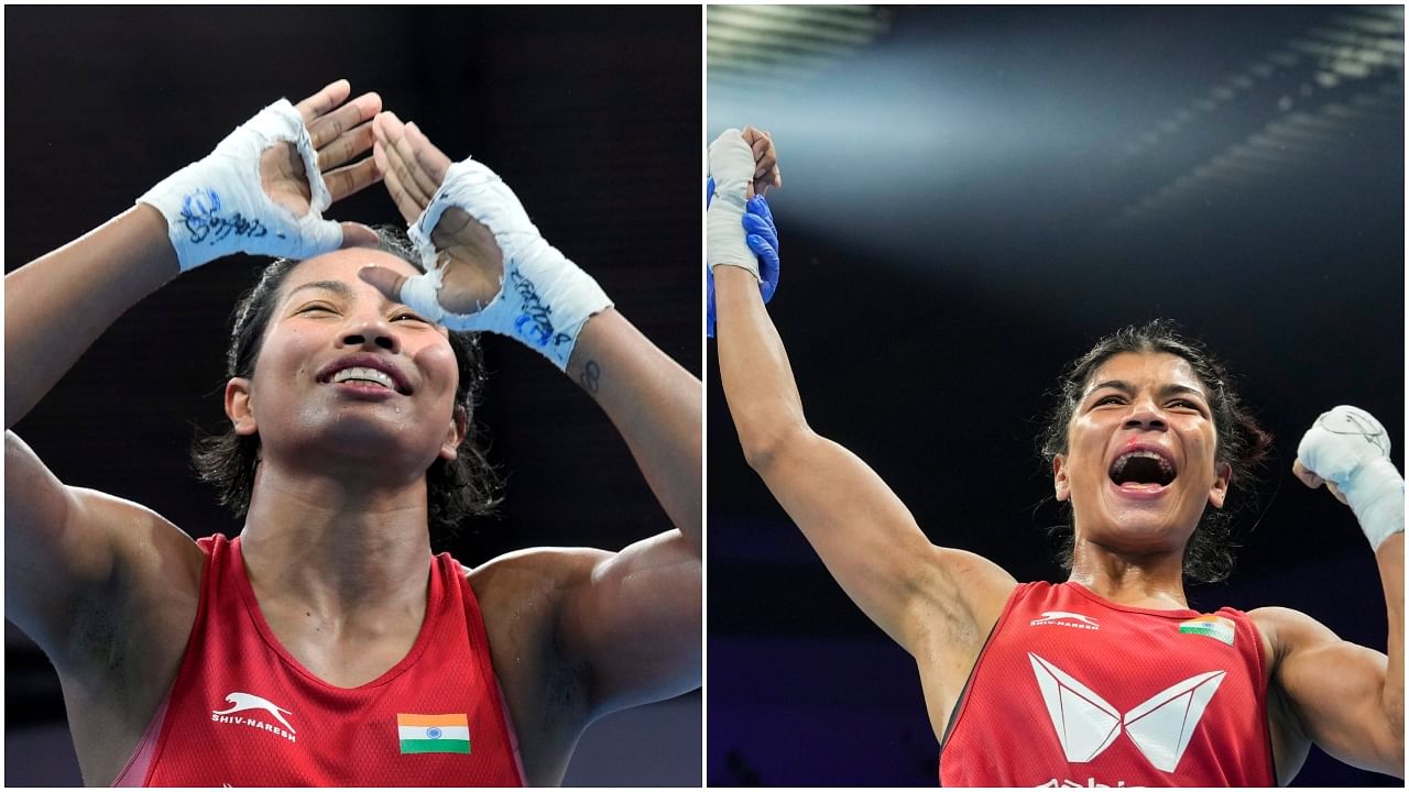 Indian boxers Lovlina Borgohain (L) and Nikhat Zareen (R). Credit: PTI Photos