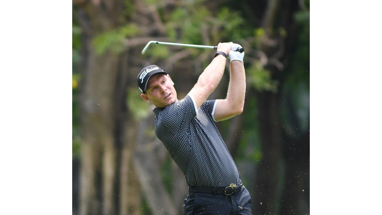 Italy's Lorenzo Scalise fires a flawless 65 to take lead in the Duncan Taylor Black Bull Challenge at KGA in Bengaluru on Saturday. DH Photo/ B H Shivakumar