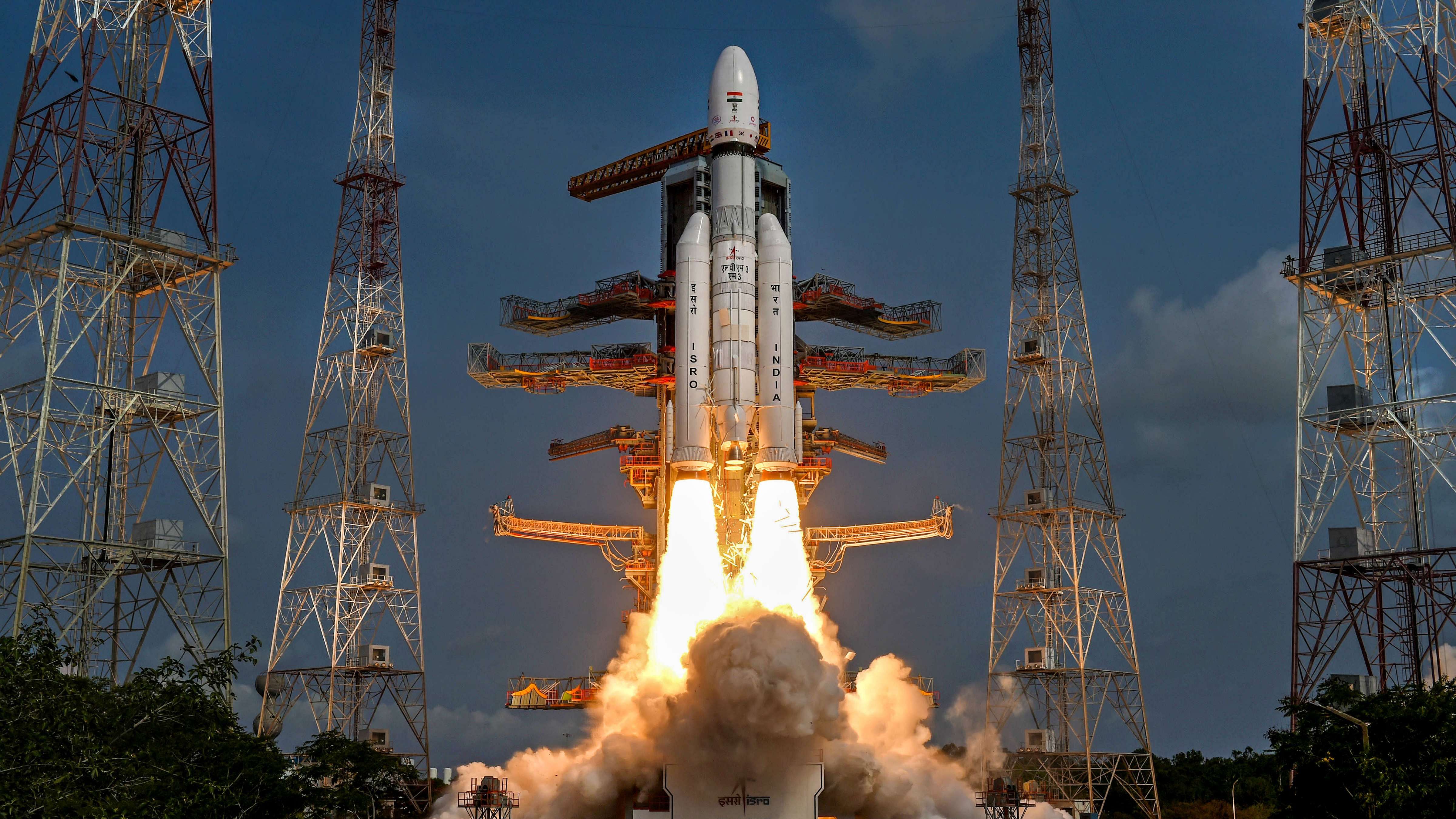 ISRO's LVM3 carrying 36 satellites lifts off from the Satish Dhawan Space Station. Credit: PTI Photo