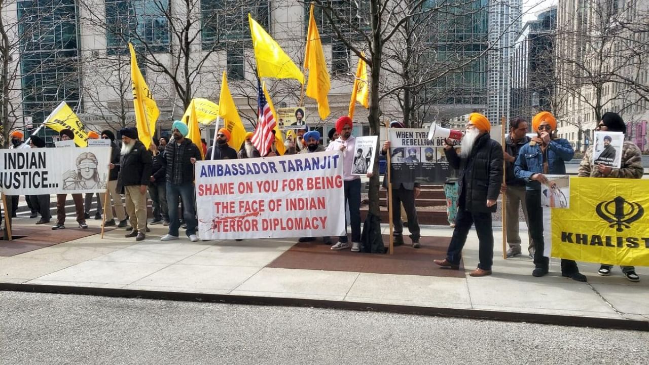 Khalistan supporters outside Indian Embassy in Washington DC. Credit: PTI Photo