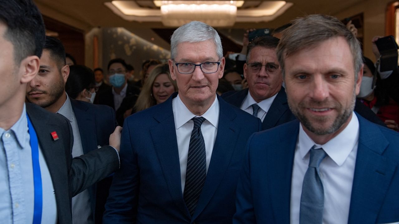 Apple's CEO Tim Cook leaves the venue following his speech at the China Development Forum 2023, in Beijing, China March 25, 2023. Credit: Reuters Photo/China Development Forum