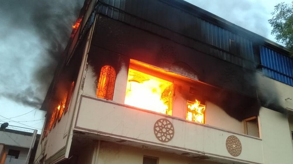 The fire raged for six hours before personnel from the Yadgir and Raichur fire stations brought it under control.  Credit: Special Arrangement