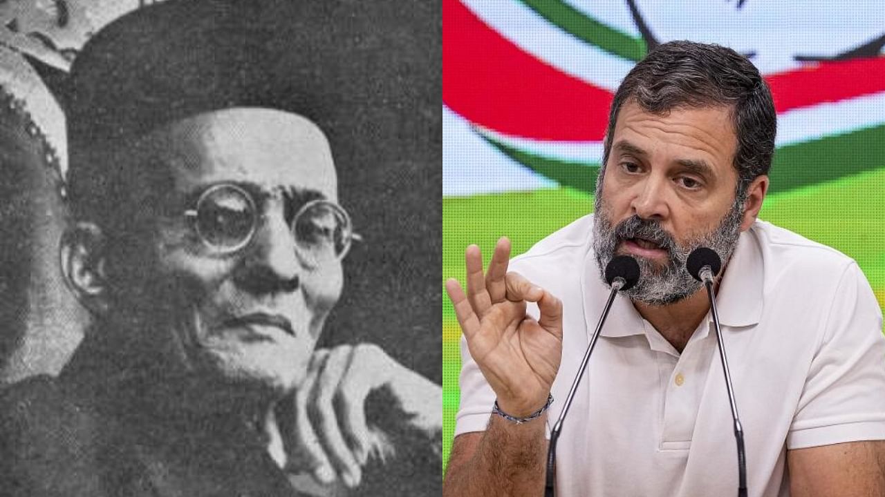 Late Hindutva ideologue VD Savarkar (L) and Congress leader Rahul Gandhi. Credit: Wikimedia Commons/PTI Photos