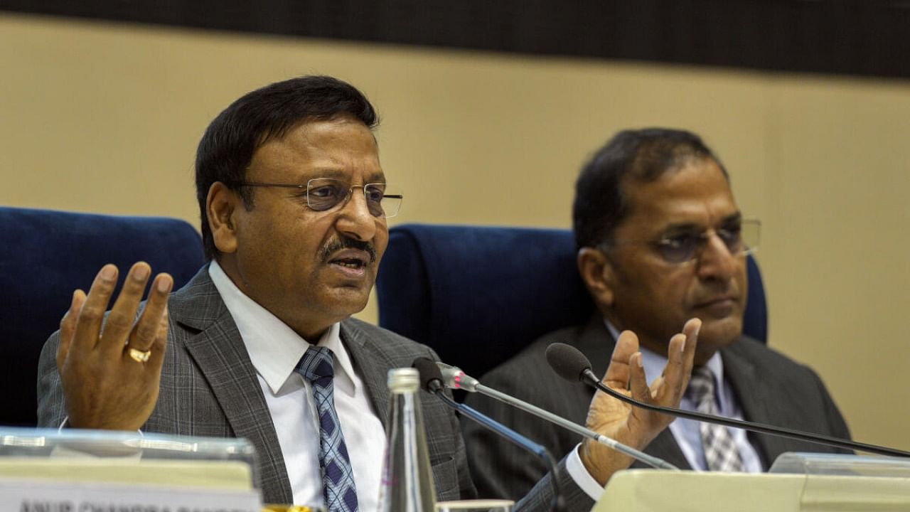 Chief Election Commissioner Rajiv Kumar speaks during a press conference for the announcement of the schedule of Karnataka Legislative Assembly elections, in New Delhi, Wednesday, March 29, 2023. Credit: PTI Photo