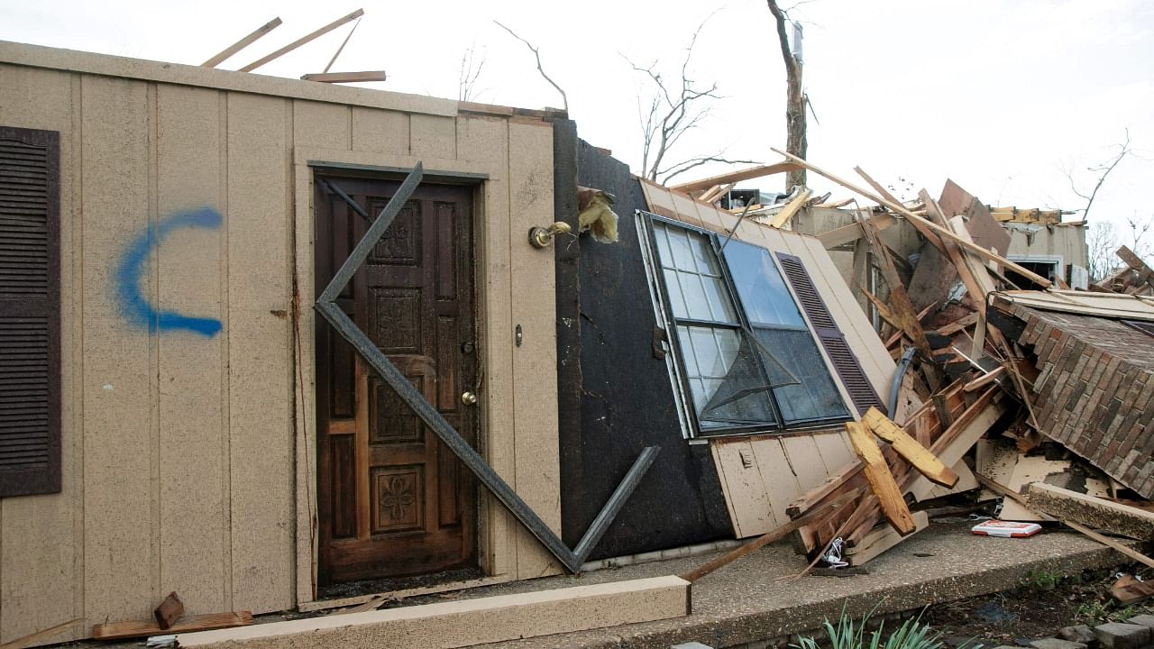  A home damaged by a tornado in the Walnut Ridge neighborhood is seen on March 31, 2023 in Little Rock, Arkansas. Credit: Getty via AFP Photo